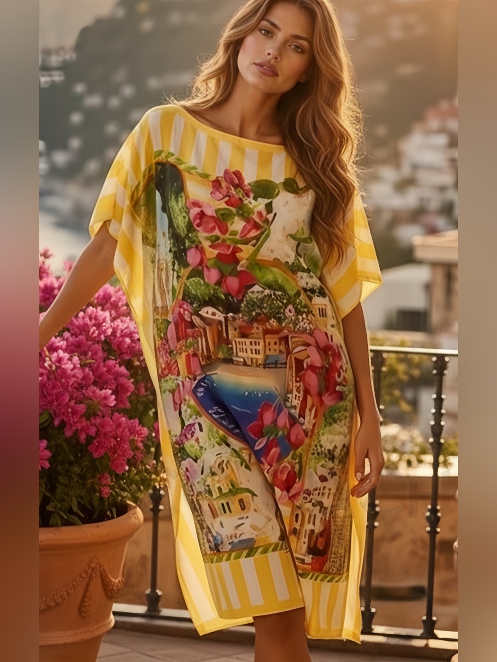 Portofino Riviera Oversized Luxury Midi Dress